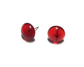 Red Stud Earrings | Ruby Red Studs | Retro Button Earrings | vintage transparent lucite post earrings