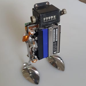 Steampunk Robot Sculpture – Upcycled Art Figure from Vintage Electronics and Found Objects