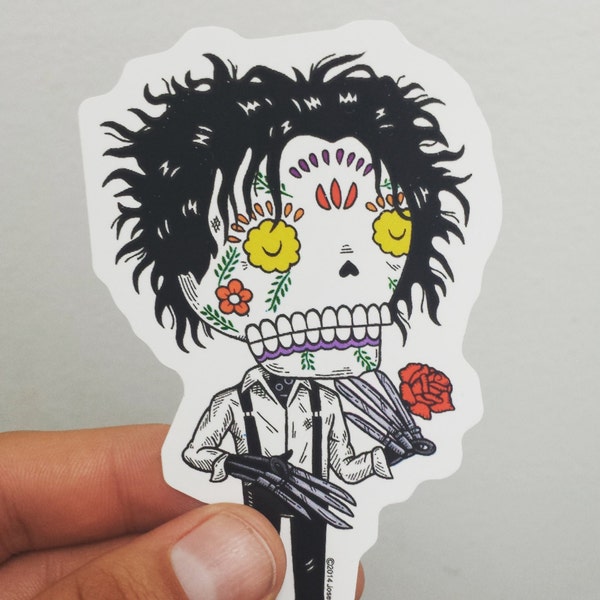 Calavera Scissorhands Die Cut Clear Vinyl Sticker