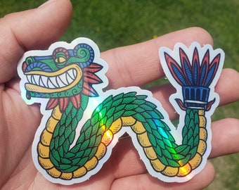Feathered Serpent Quetzalcoatl Holographic Die-cut Sticker