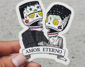 Amor Eterno-Frankenstein Clear Vinyl Sticker Day of the Dead