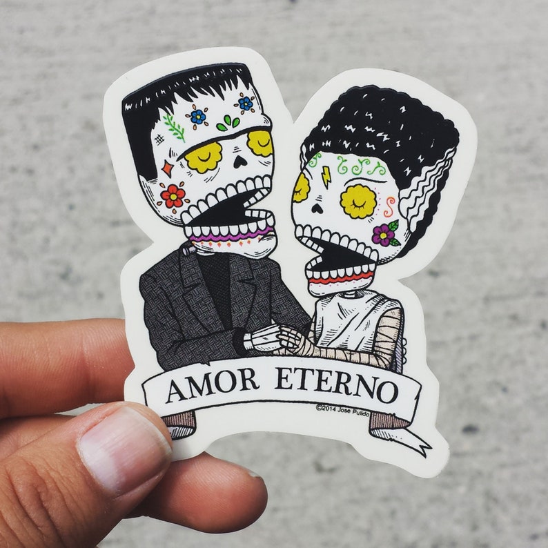 Amor Eterno-Frankenstein Clear Vinyl Sticker Day of the Dead image 1