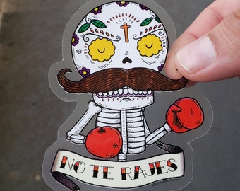 El Boxeador Calavera Die Cut Clear Vinyl Sticker