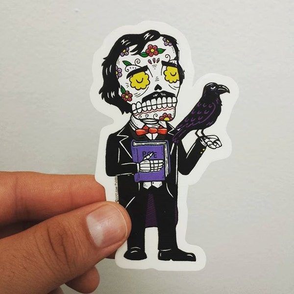 Edgar Allan Poe Calavera Clear Die Cut Vinyl Sticker