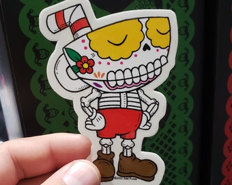 Cuphead-Calavera Clear Vinyl Sticker Day of the Dead