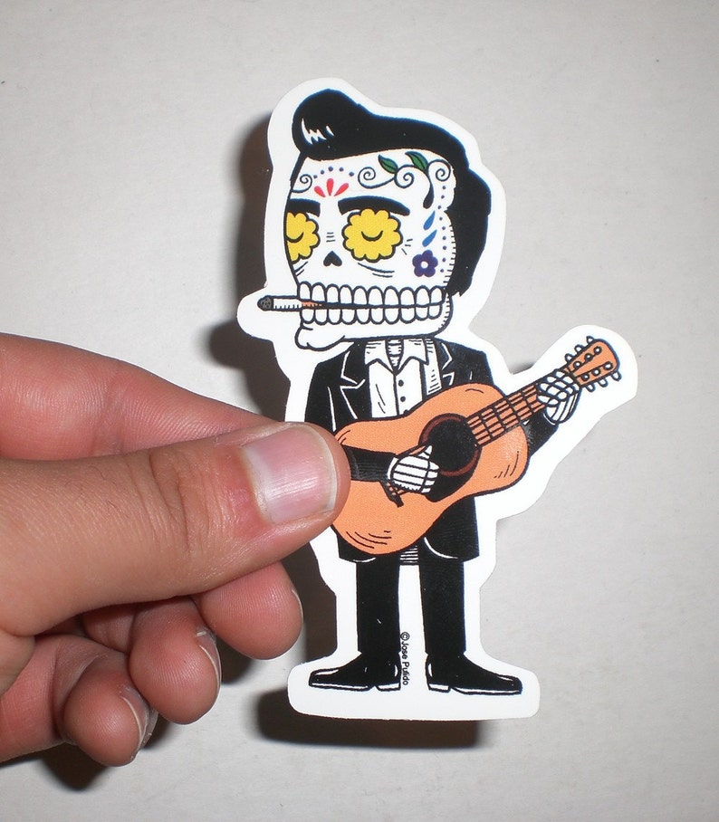 Johnny Cash Calavera Die Cut Clear Vinyl Sticker image 1