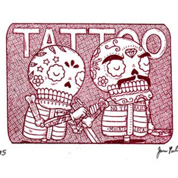 Tattoo Parlor Calaveras Limited Edition Gocco Screenprint Day of the Dead Art