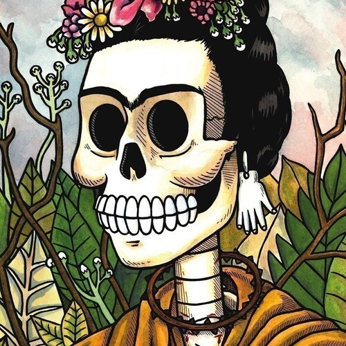Frida Calavera with Flowers Print 5 x 7, 8 x 10
