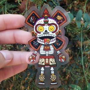 Pegatina de vinilo transparente de Calavera del Sol, Día de los Muertos