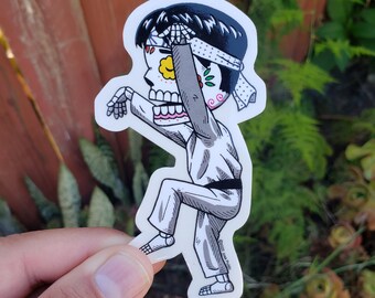 Karate Calavera Clear Vinyl Sticker Day of the Dead