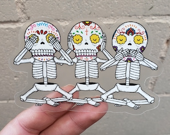 Three Wise Calaveras Die Cut Clear Vinyl Sticker