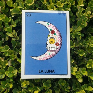Pegatina de vinilo de la lotería La Luna Calavera Día de los Muertos