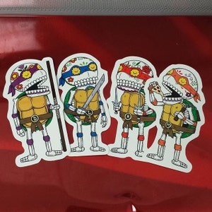 Day of the Dead Ninja Turtle Calaveras Clear Vinyl Sticker 4-Pack