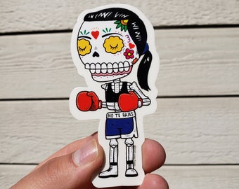 Boxeadora Calavera Die Cut Clear Vinyl Sticker