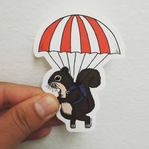 Parachuting Squirrel Die Cut Vinyl Sticker