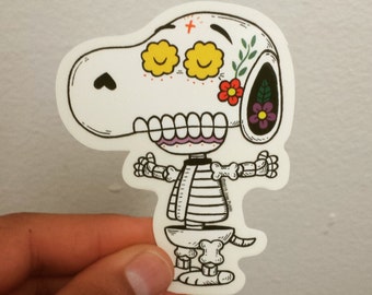 Snoopy Calavera Clear Die-cut Vinyl Sticker Day of the Dead