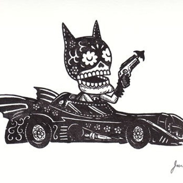 Bat Calavera Limited Edition Gocco Serigraph