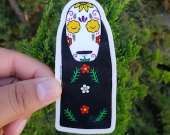 No-face Calavera Clear Vinyl Sticker Day of the Dead
