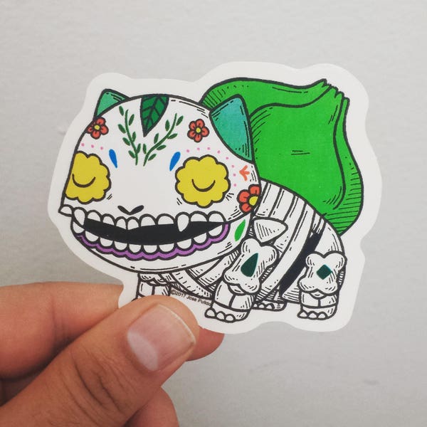 Bulbasaur Calavera Clear Die-cut Vinyl Sticker Day of the Dead