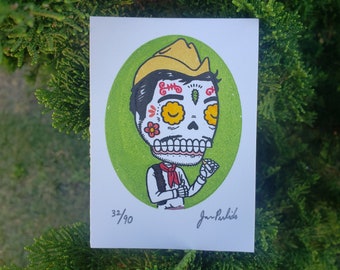 Cantinflas Calavera Limited Edition ACEO Gocco Screenprint