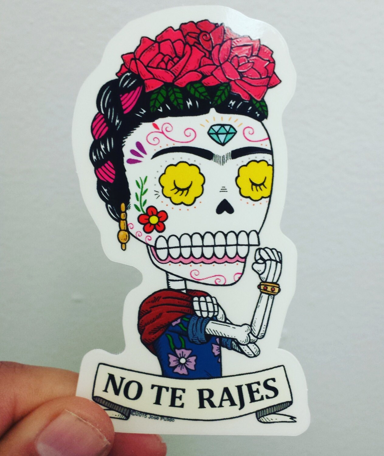 No Te Rajes Riveter Calavera Clear Vinyl Sticker Day of the Dead
