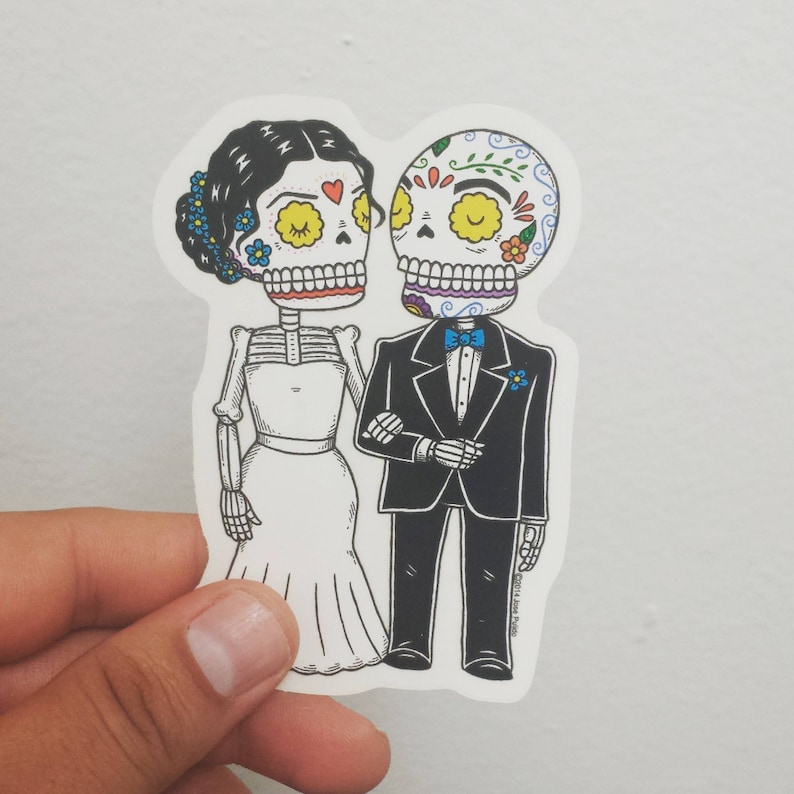 Wedding Calaveras Clear Die Cut Vinyl Sticker image 1