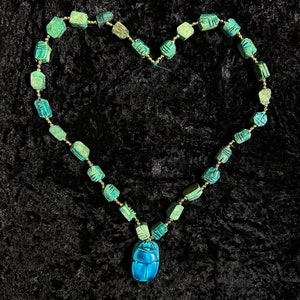 Vintage 1970s Large Egyptian Revival Scarab Beetle Beaded Necklace