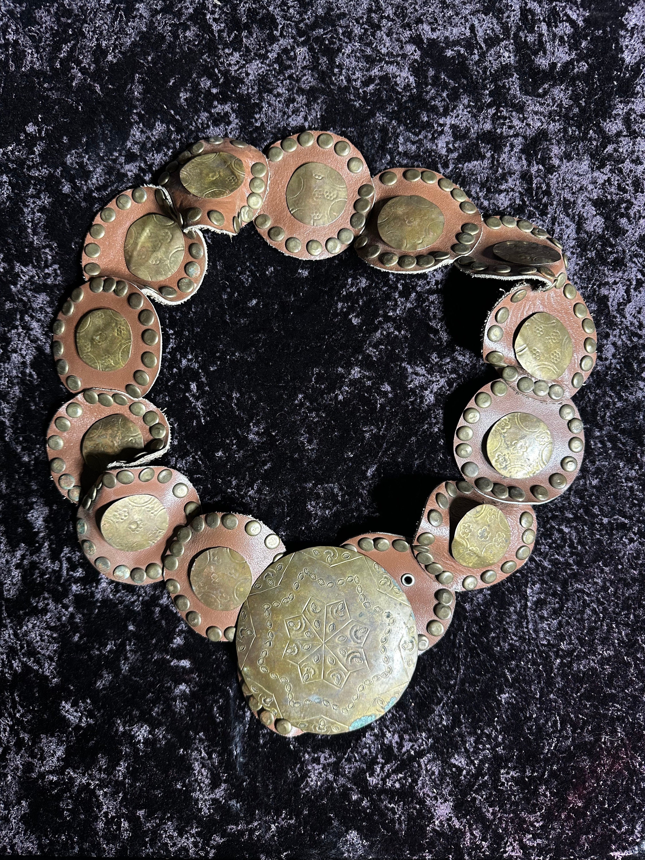 Bohemian Leather Belt with Decorative Round Brass Buckle 3 1/2 main image 3