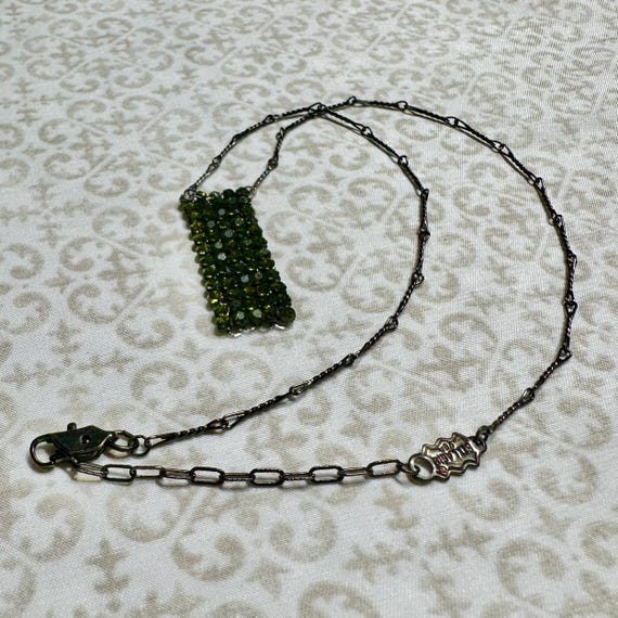 Vintage Green Rhinestone Rectangular Shaped Neckl… - image 4