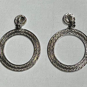 Vintage Silver-Tone Round / Hoop Monet Clip-On Earrings