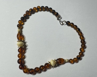 Vintage Amber Colored Beads with Cream and Gold Tone Accents