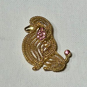 Cute Vintage Gold Tone Rhinestone Poodle Brooch