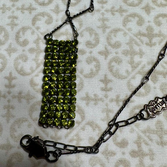 Vintage Green Rhinestone Rectangular Shaped Neckl… - image 2