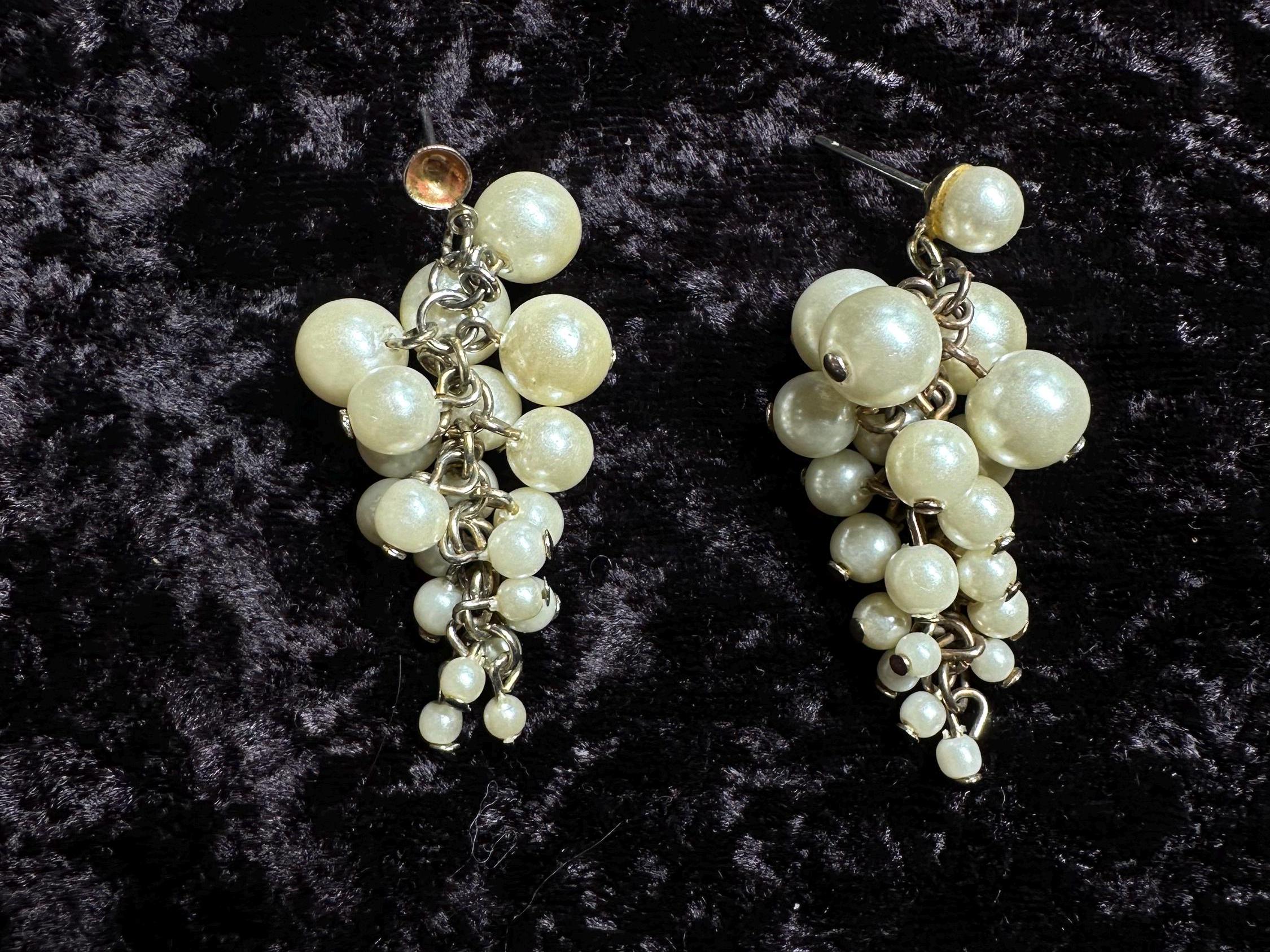 Vintage Dangling Pearl Grape Cluster Earrings
