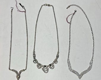 Vintage Set of 3 Necklaces- Costume Jewelry Rhinestone Set