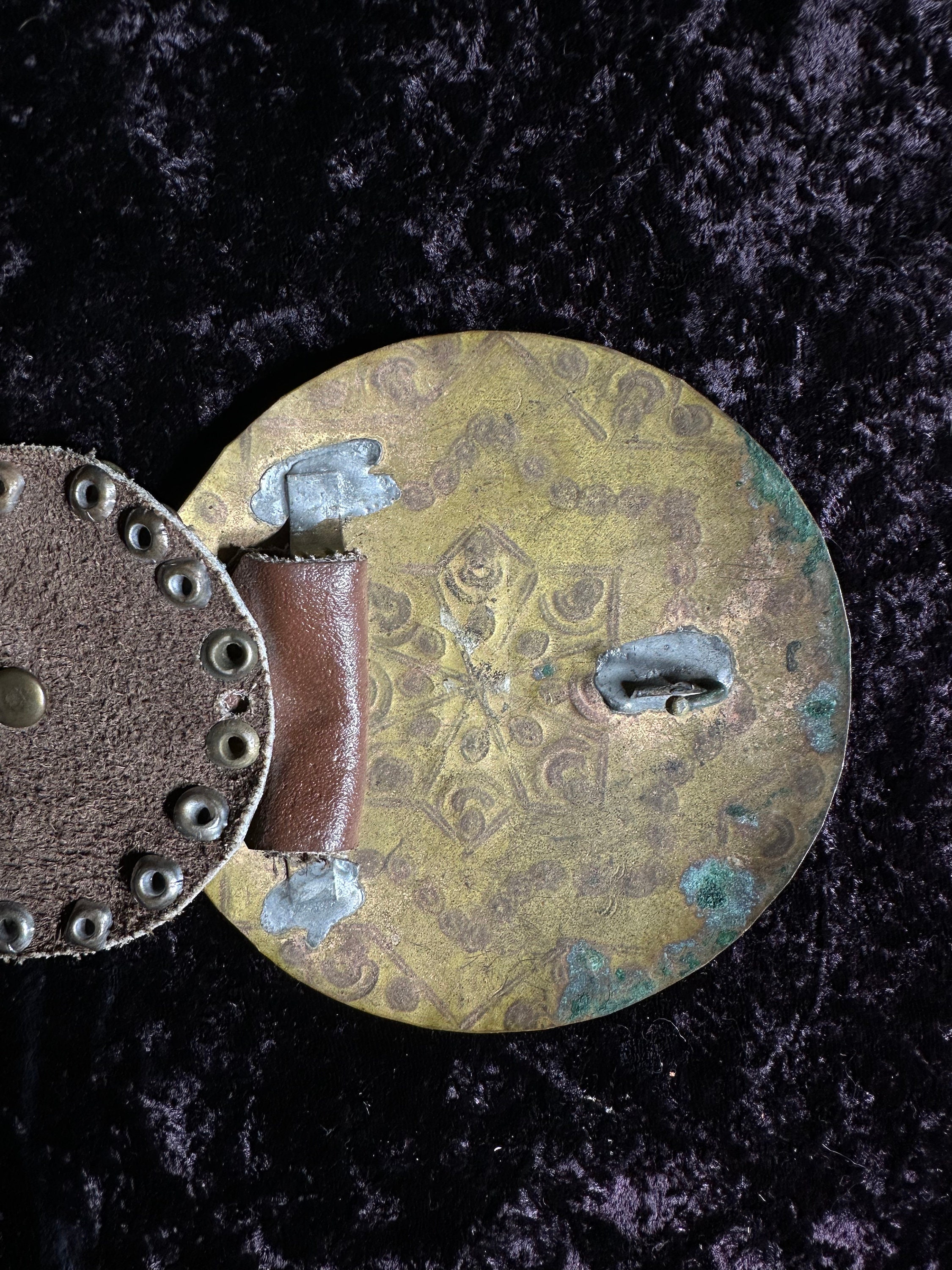 Bohemian Leather Belt With Ornate Round Brass Buckle - Etsy display picture 1