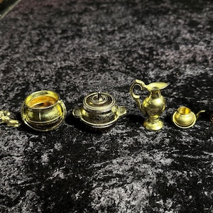 Set of 6 Vintage Miniature Brass Dollhouse Accessories