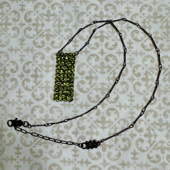 Vintage Green Rhinestone Rectangular Shaped Neckl… - image 1