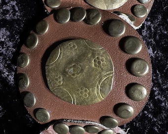 Bohemian Leather Belt With Ornate Round Brass Buckle - Etsy display picture 1