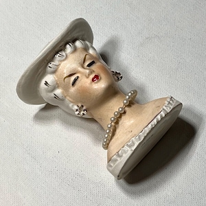 Vintage Lady Vase with Pearl Necklace and Gold Accents Japan Marked