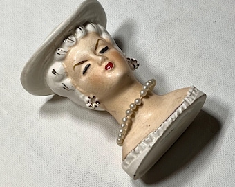 Vintage Lady Vase with Pearl Necklace and Gold Accents Japan Marked