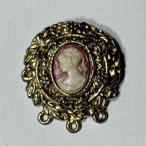 Vintage Gold Tone and Pink Lady Cameo Brooch