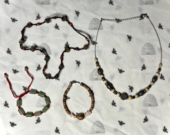 Vintage Boho Tribal Jewelry Lot – 4 Piece Mixed Beaded Necklaces & Bracelets Set