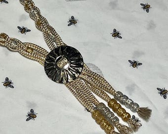 Vintage Gold and Silver-Tone Bolo Tie – Glitter Cord with Matching Tassels