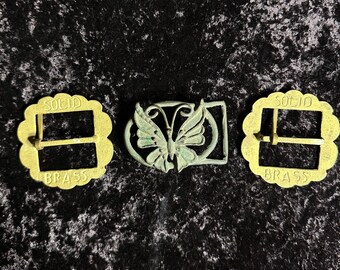 Vintage Set of 3 Solid Brass Belt Buckles - Etsy display picture 2