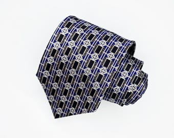 Gianfranco Ferre Silk Tie Vintage Men's Necktie Blue White Black Gold