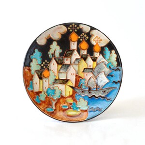 Vintage Karlsruher Majolika Scenic View Wall Plate, Circa 1960s