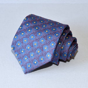 Vintage Dormeuil Paris London 100% Pure Silk Jacquard Tie Abstract Pattern on Periwinkle Background