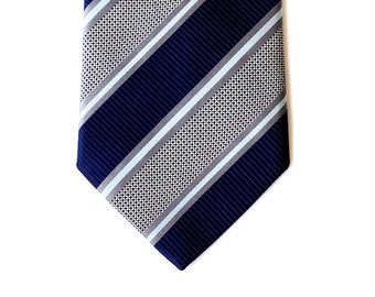Vintage Ted Lapidus Paris Mens Necktie Navy Blue Gray Light Blue