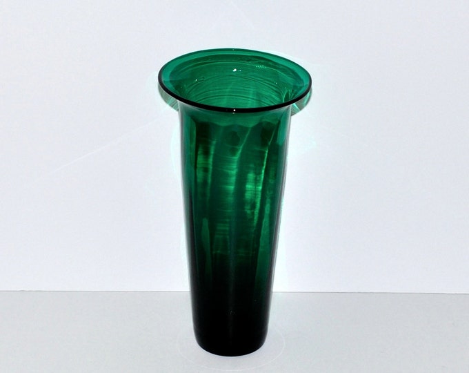 Blenko 9314 Art Glass Optic Emerald Green Tall Vase Etsy